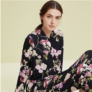 Γυναικείο Μαύρο Floral Print 100% Silk Sleepwear