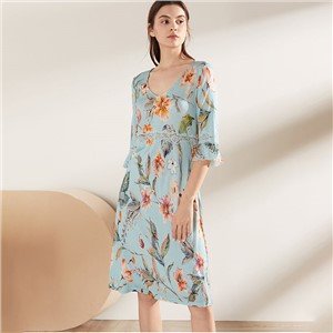 Γυναικείο Floral Print 100% Silk Sleep Dress